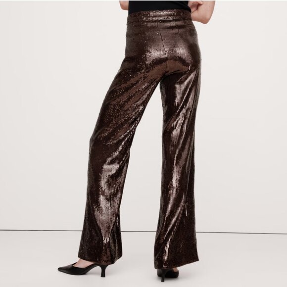 *BNWT* Banana Republic High-Rise Wide-Leg Sequin Pant- chocolate ganache- Size 0 - Picture 4 of 4